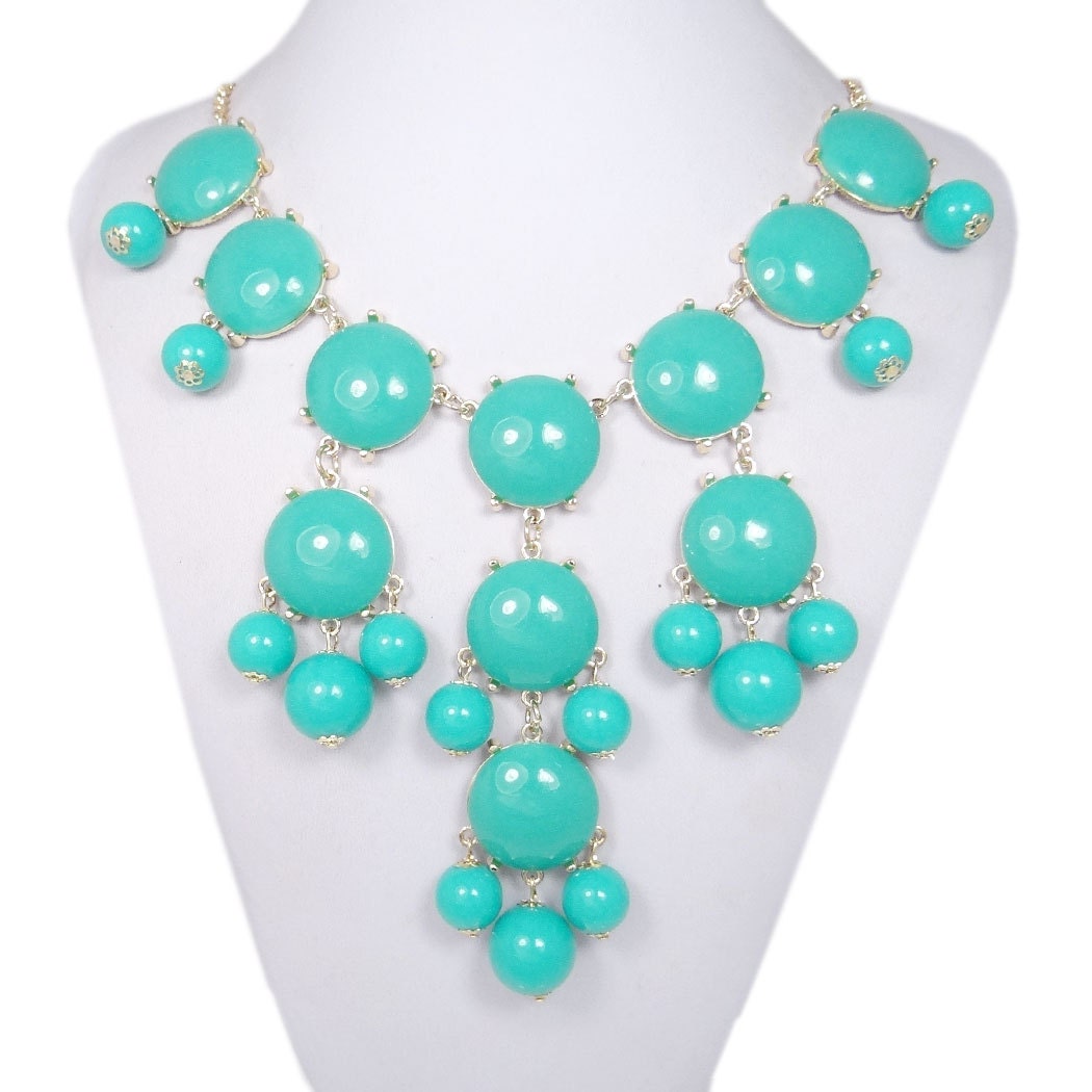 NEW Blue Turquoise Bubble Necklace, Beaded Work, Statement Neckalce, Handmade Bib Necklace-151326081