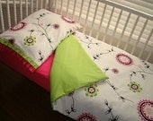 Hot Pink Fuschia and Green Toddler Bedding 3 Piece, Includes Fitted Sheet,  Pillow Case/Sham, Duvet Cover