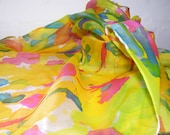Hand Painted, Yellow, Bright, Abstract, Long, Artist's Silk Scarf, Painterly Print, Pollock Style