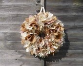 Country chic fabric wreath/cottage decor/farmhouse/burlap/ rustic/ door hanger/wall decor