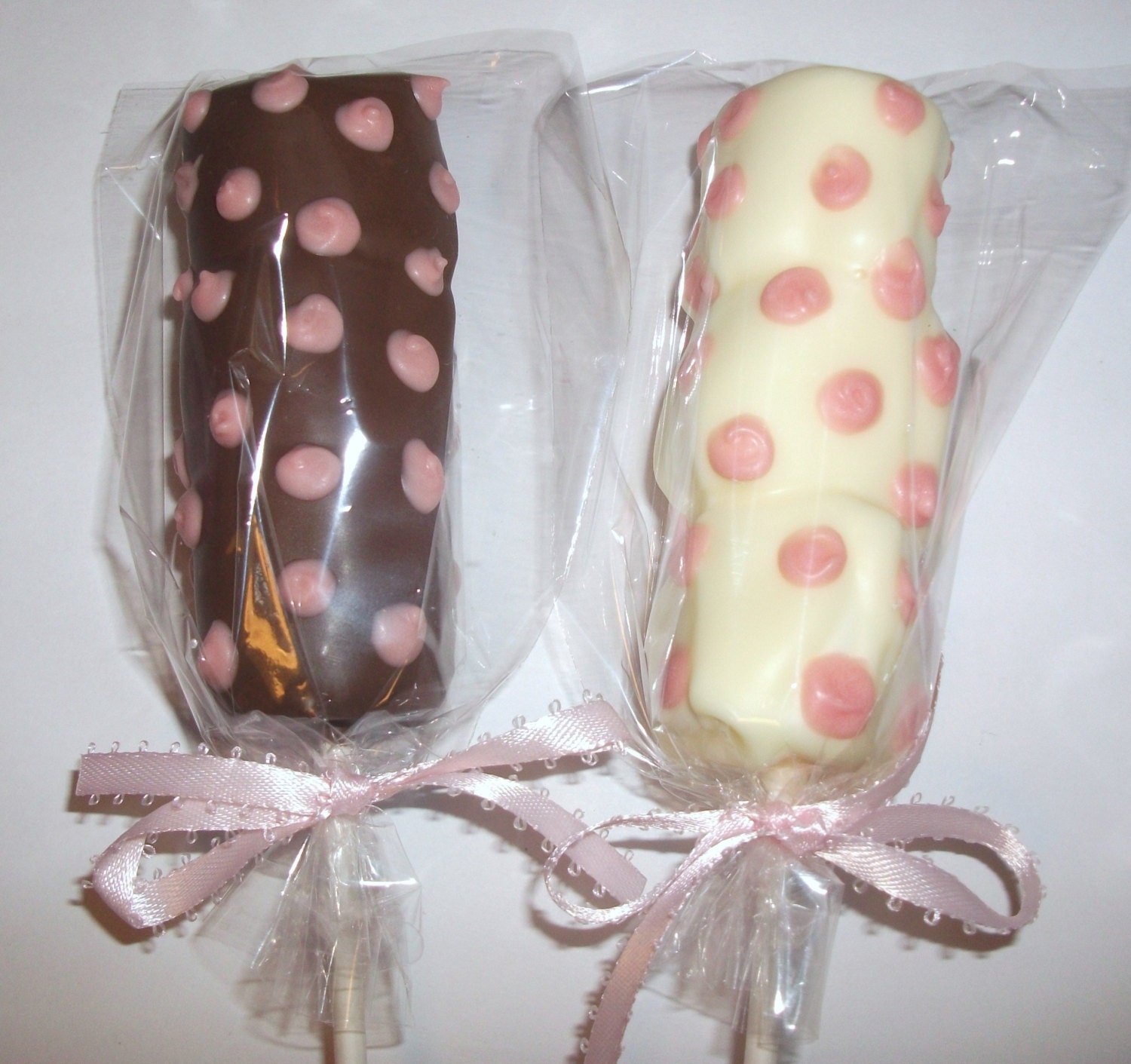 Pink Polka Dot Chocolate covered Marshmallow pops - 1 Dozen - Milk, Dark or White Chocolate