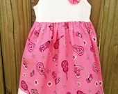 Girls Tank Dress, Summer sundress, Pink Cowgirl Fabric, 4T Ready to Ship