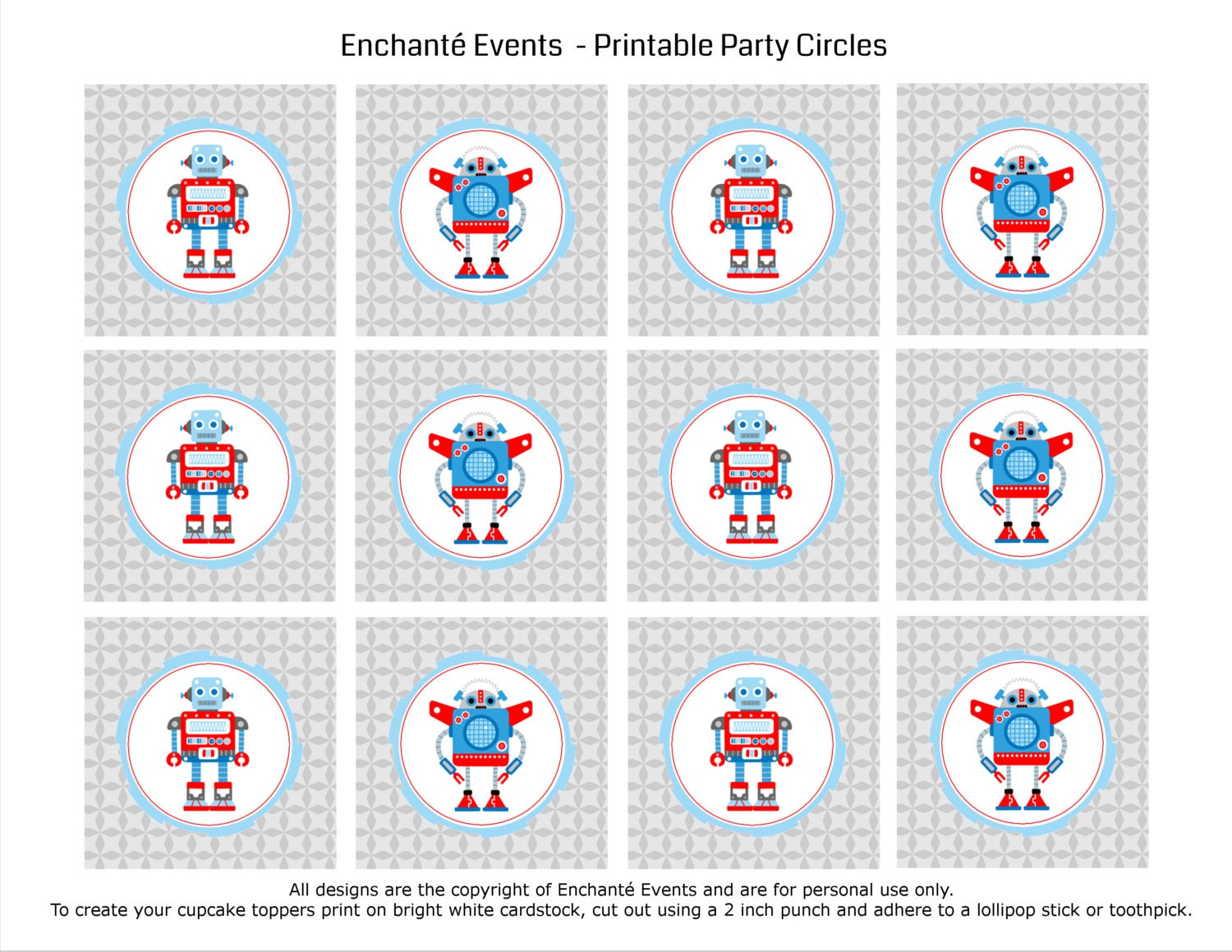 PRINTABLE Robot Party Circles Il_570xn