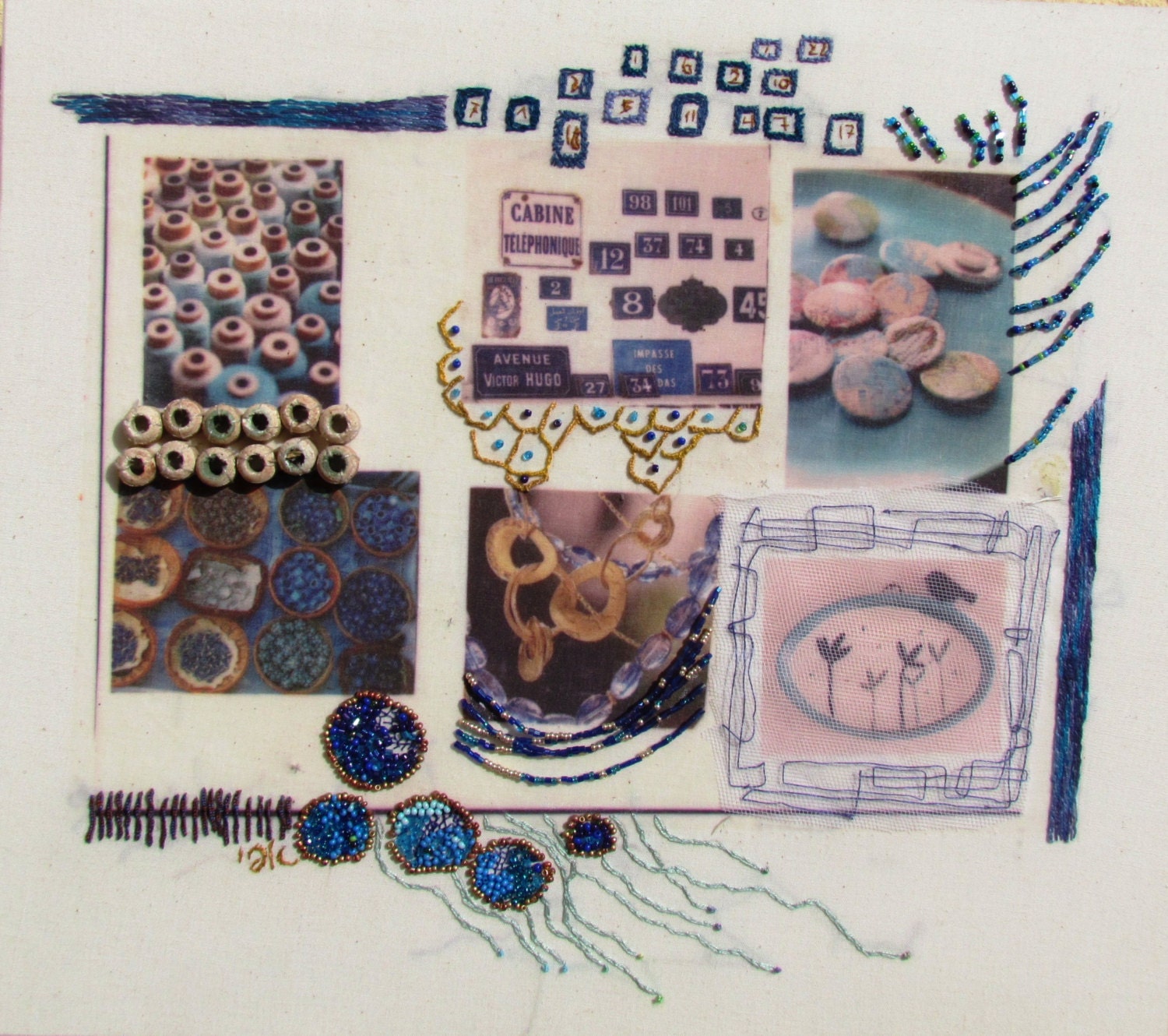 The colors of GREECE,  Mixed media,  Hand embroidery, wall hanging embroidered collage,  fiber art OOAK