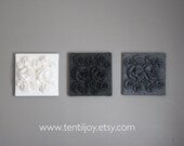 Three Wall Art Canvases, Charcoal Gray, Heather Gray and White Felt 3D 12x12" Wall Hangings, Wall Decor, Nursery Art, Baby Room Art