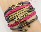 Infinity, Love,& Anchor Charm Bracelet-Bronze, Wax Cords and Leather Braided Bracelet-friendship gift,Personalized