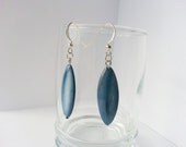 Simple Shell Beaded Dangle Earrings -Denim Blue and Silver Finish