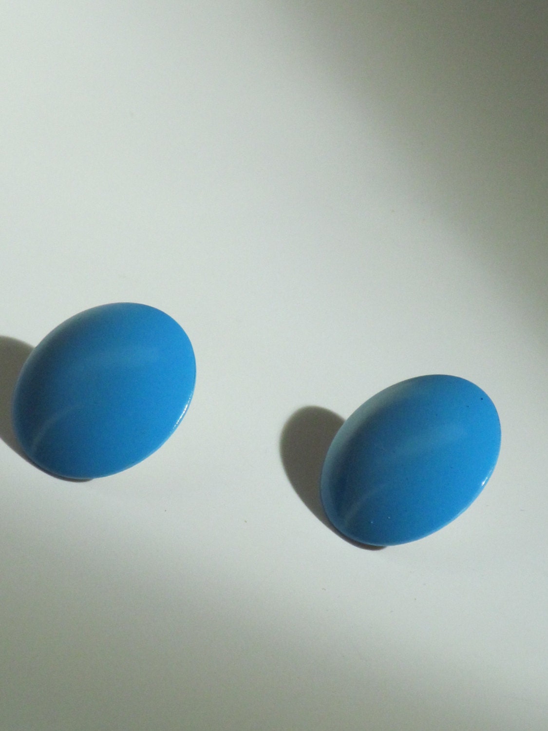 Big Blue Button 80s Earrings