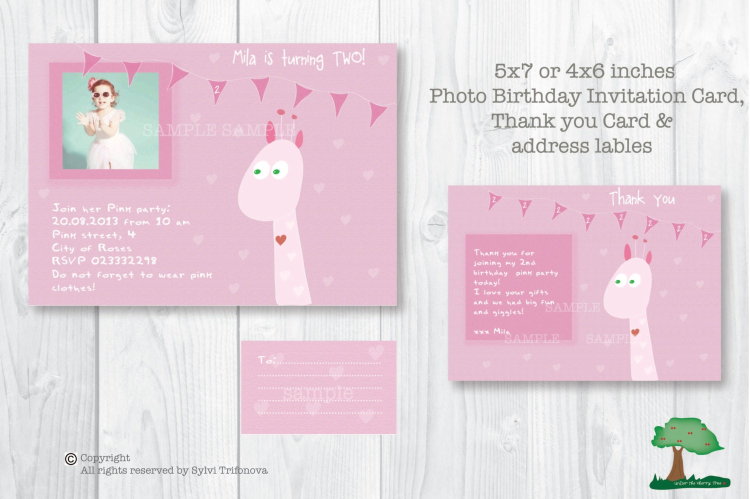 Custom Printable.  Birthday Party Photo Invitation set -  giraffe theme. Birthday Invitation. Thank you card. Labels. Party - Best price