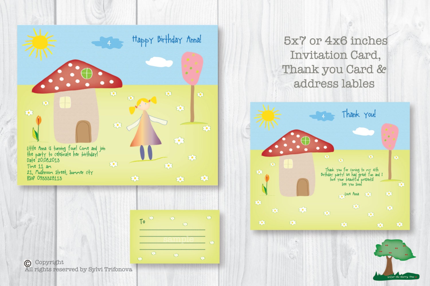 Custom Printable.  Birthday Party Invitation set -  mushroom. Birthday Invitation. Thank you card. Labels. Party - Best price