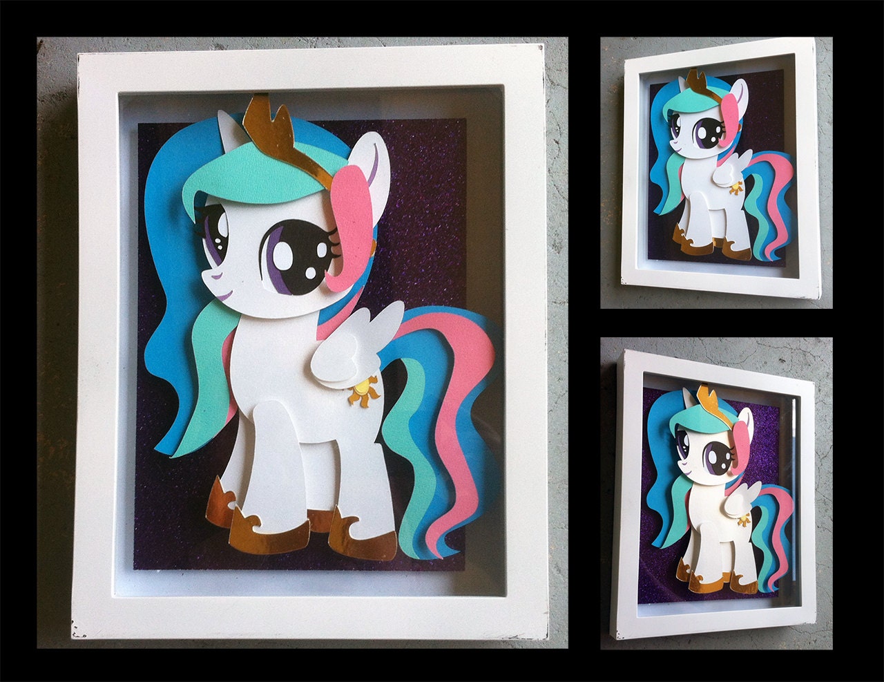 Commission: 8" x 10" Filly Celestia Shadowbox