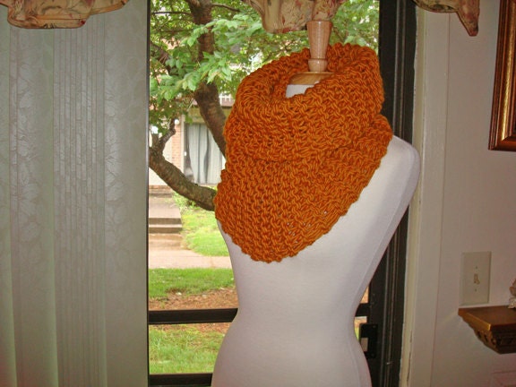 My "FANTA SEA" Cowl,  Hand Knitted in a Soft  Bulky Yarn called "Sunburst Gold"