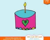 Brightly Frosted Valentines Day Cake Clip art single, cake drawing, cake clipart, cake clip art, digital scrapbooking Il_170x135