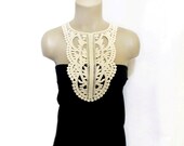 FREE SHIPPING- Handmade Cotton Lace Collar, necklace - Woman Accessories - Cream Color -Big Necklace- Woman Applique - OOAK