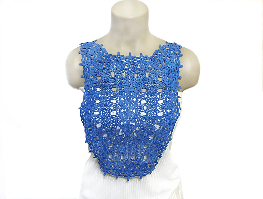 FREE SHIPPING- Handmade Cotton Lace Apllique Collar, necklace - Woman Accessories - Blue -Woman Accessories - OOAK