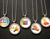 Lego Birthday Set of 5 Bottle Cap Silver Ball Chain Necklaces Party Favors