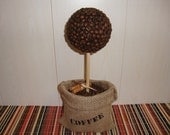 Coffee Bean Topiary Growing from the Sack, floral arrangement, unique gift, gift for men,coffee bean topiary tree,unique coffee home decor