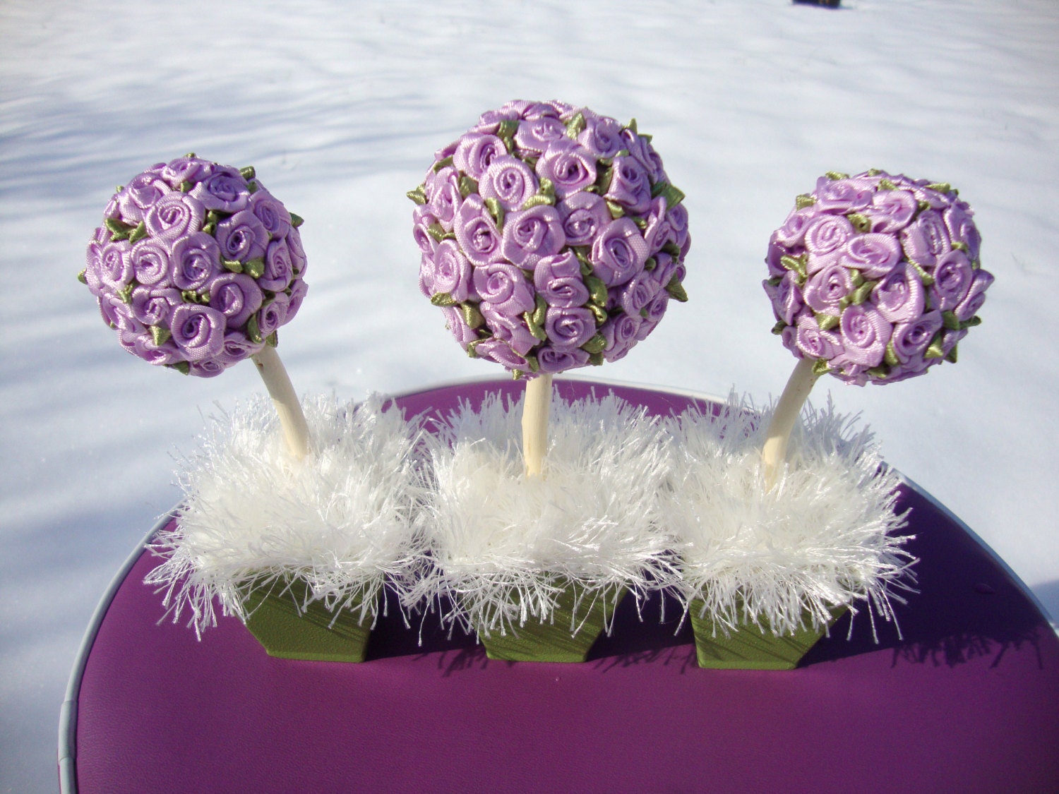 Three Roses Topiary Trees, floral arrangement, unique home decor, topiary trees, exclusive gift, lilac roses topiary, unique gift