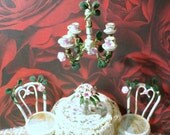 Shabby Chic Patina Chandelier Tea Cup  Battery operated Miniature lamp