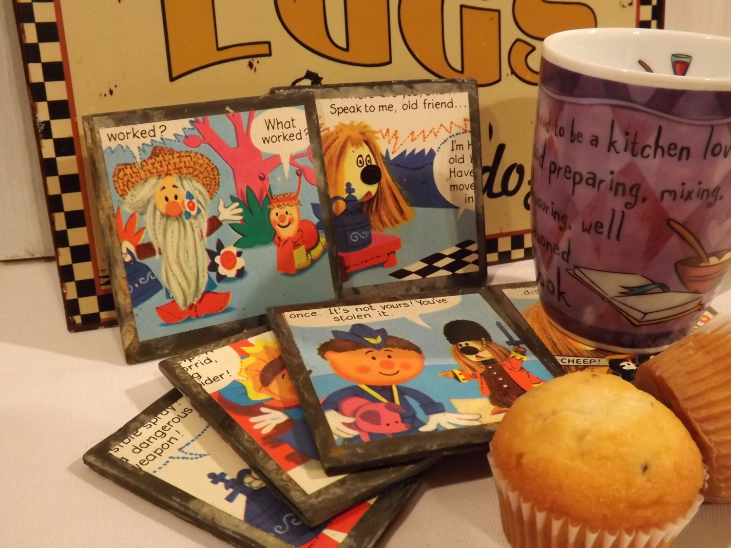 SALE 10% OFF-Set Of 6 Magic Roundabout Slate Coasters