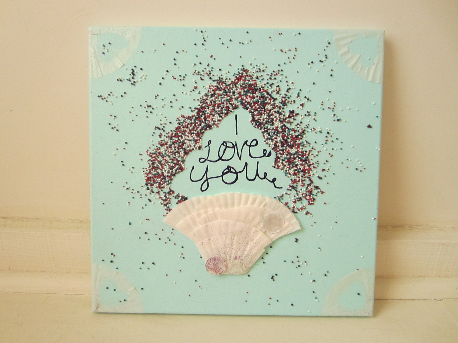 Moving Sale 50% Off - Original Mixed Media Art Painting on Stretched Canvas, I Love You, 12" x 12" - Ready to ship