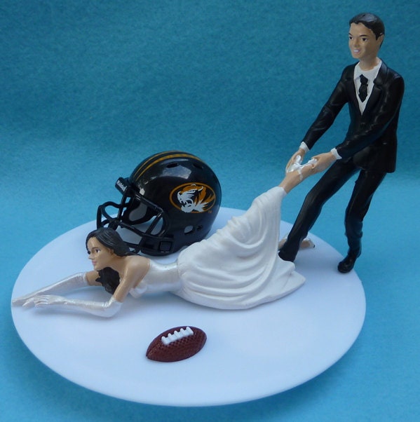 Wedding Cake Topper University of Missouri Tigers Mizzou MU G Football Themed w/ Garter, Display Box