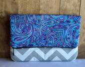 Clutch, Foldover Clutch, Bag, Tote, On the Go, Chevron, Abstract, Retro, Purple, Blue, Gold, Spring, Summer
