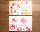 Watercolor Thank You Cards Set of 2 With Envelopes Pink Floral // hand painted original watercolor paper goods