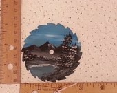 hand painted oil winter landscape blue on mini saw blade