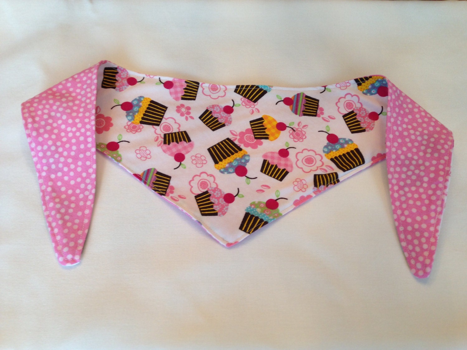 Tie-on Dog Bandana Cupcake on Pink with White Dot  - XSmall or Small