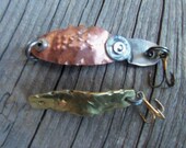 Metal Fishing Lures Handmade Handcrafted Recycled Copper Brass Rustic Fishing Gift Groom Dad Father Husband Brother Fisherman Wedding
