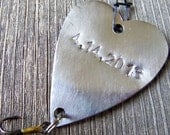 Wedding or Anniversary Date Hand stamped Metal Heart Fishing Lure Wedding Favor Photography Prop Gift Husband Bridal Party Anniversary