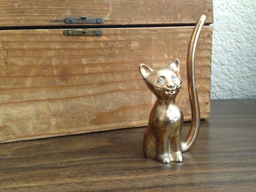 Vintage Brass Cat Ring Holder