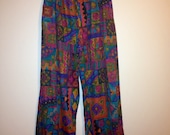 Vintage 1980s Tribal African Batik Abstract Aztec High Elastic  Waist Hipster High Fashion Pant