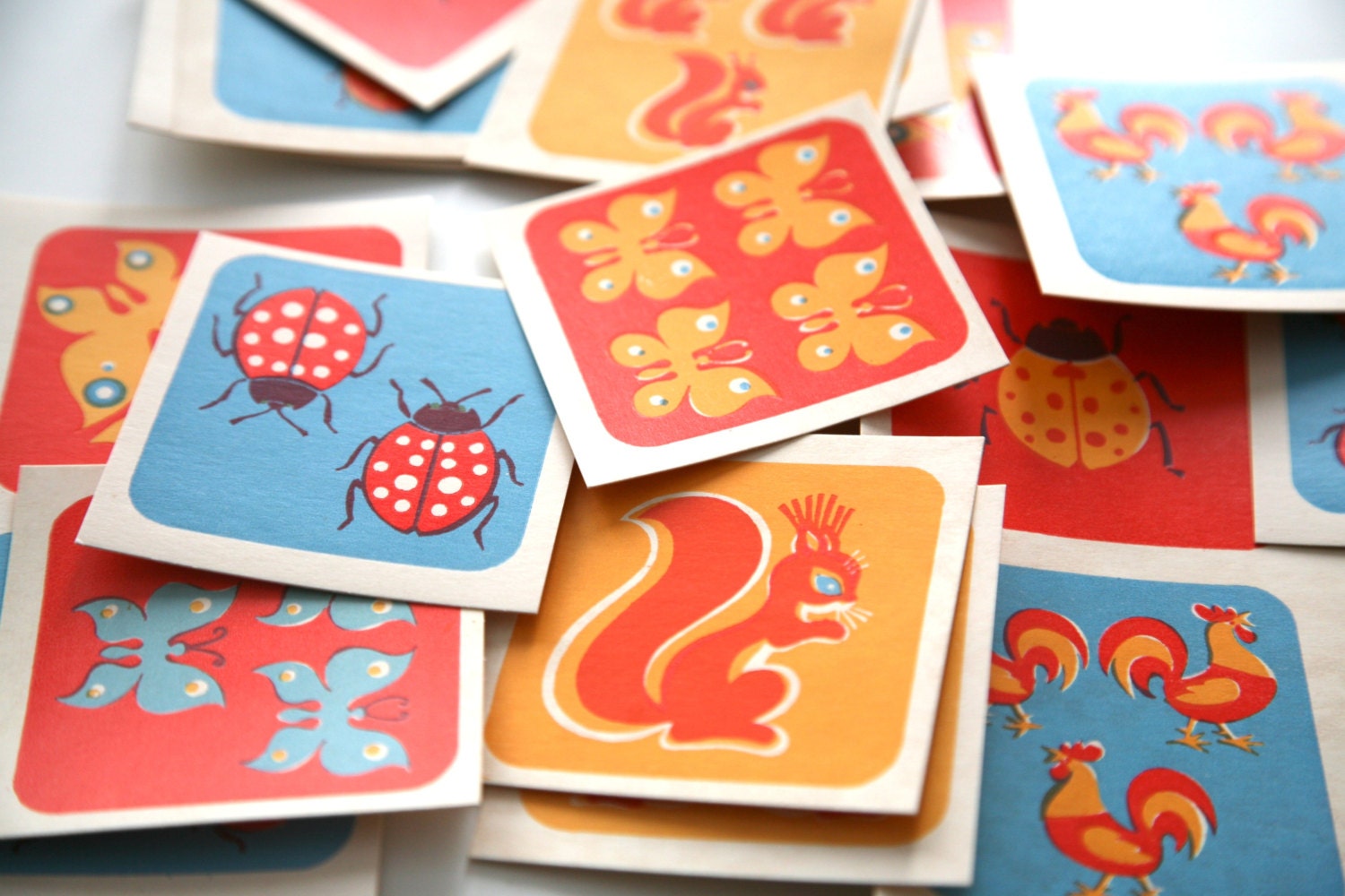 Vintage Soviet children cardboard memory game. Ephemera supplies.