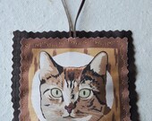 Lavender Sachet with Graphic Bengal Cat Art, Handmade