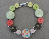 Yellow, Lime, Coral and Cream Button Bracelet