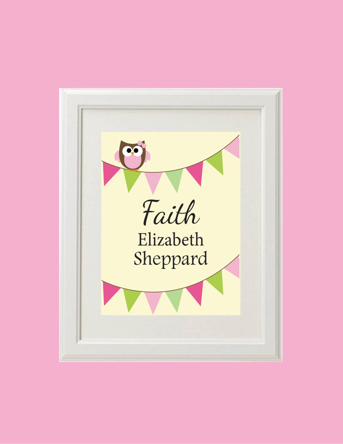 Girl's Owl Nursery/Children's Art - Baby Name Personalized - 8x10 Print