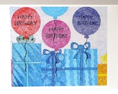 Original blank notecard greeting cards (set of 6) Happy Birthday Balloons Gifts White Border- by EmilyKimCreations