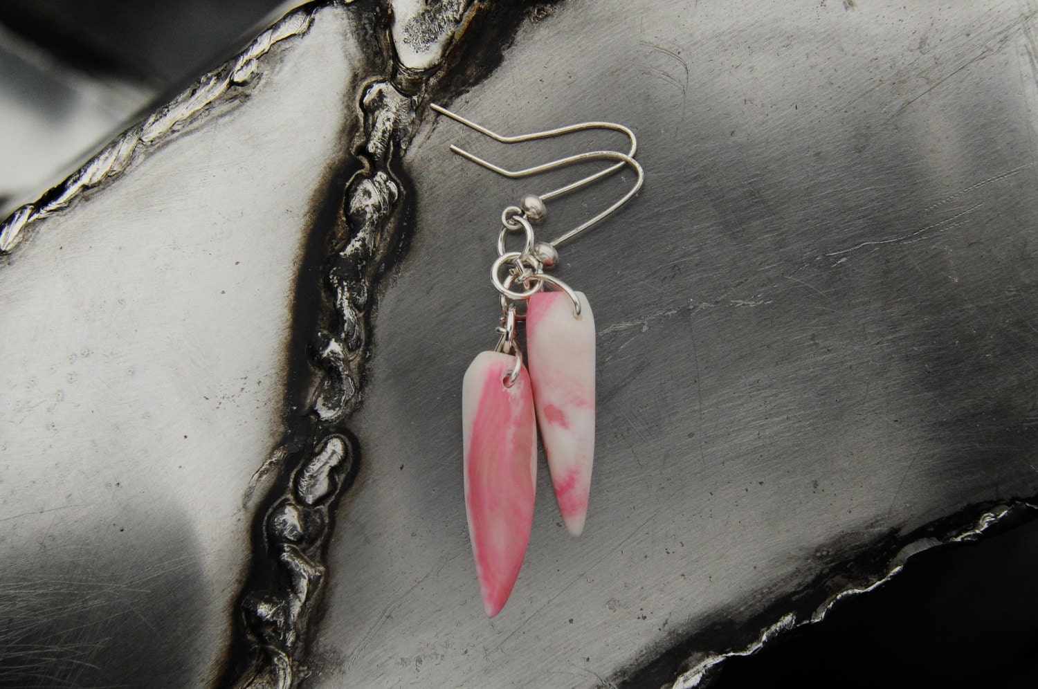 Pink and white coral, silver earrings, unique earrings, long earrings, dangle,hand crafted, handmade, great as a gift, elegant, simple