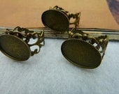 10PCS Brass Antique Bronze Adjustable Filigree Ring Base with 13x18mm Oval Bezel Cup Cabochon Mountings Wholesale FREE SHIPPING
