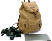 BACKPACK Camera Safari Bag - Serengeti - shoulders canvas with cowhide backpack - Medium Padded Camera Insert - Hand Crafted