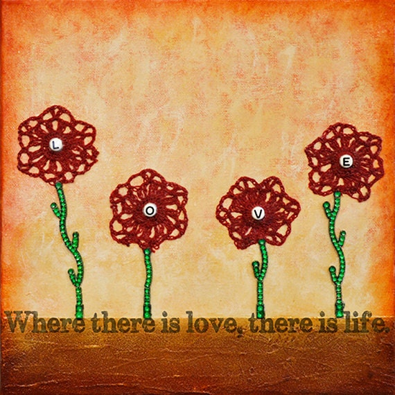 Love Lives Here - Art Print of my Mixed Media painting - (8x8 inches)