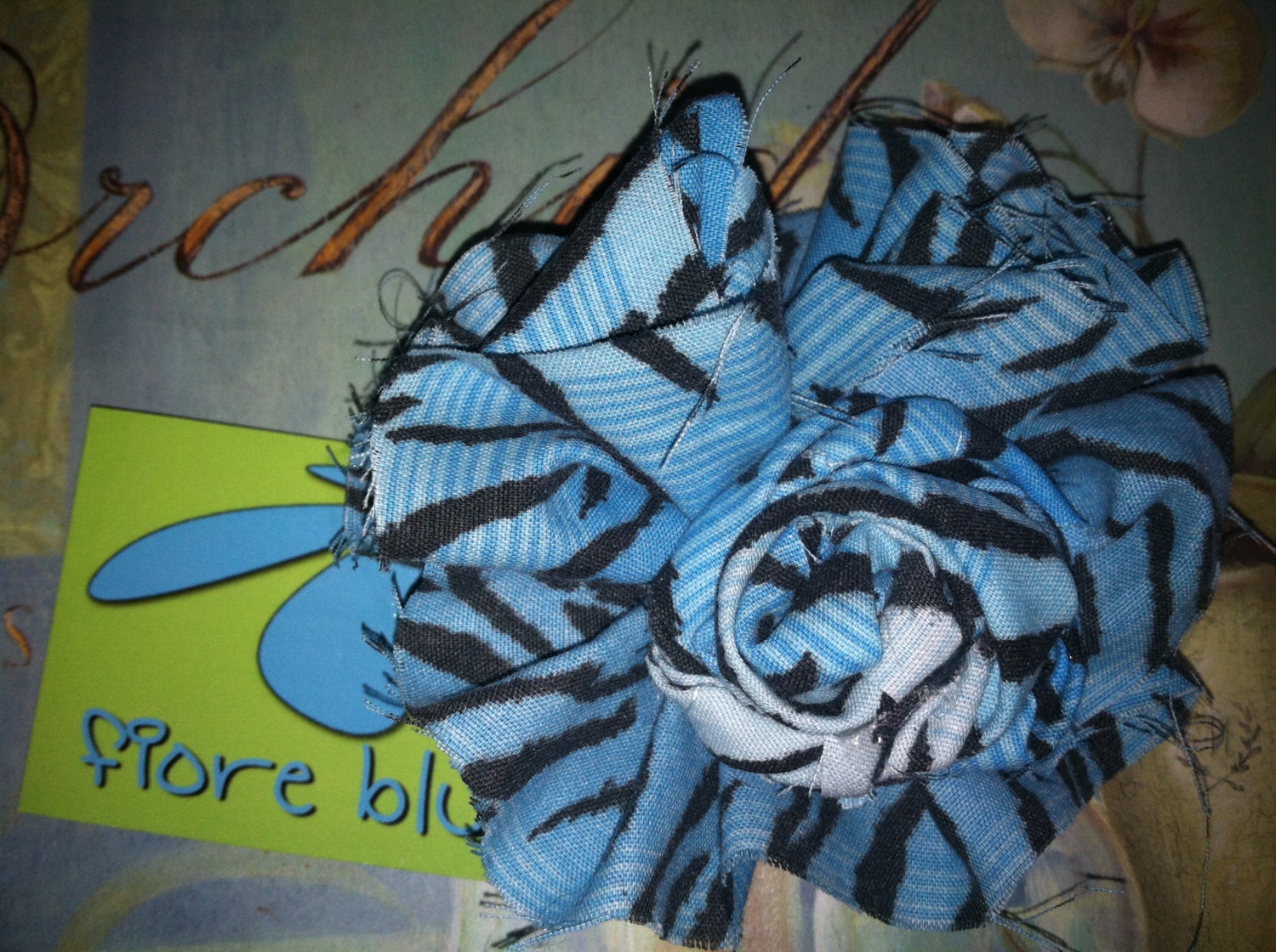 Barrette, hair clip, hair flower, one of a kind, ready to ship, hair accessories, clips, fabric, light blue and black hair piece