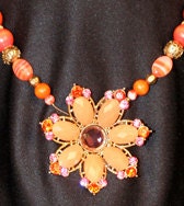 Vintage Handmade Necklace Repurposed Brooch Pendant Centerpiece Beaded Original Jewelry Couture High End Design