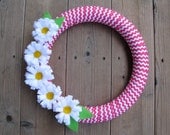 Pink Chevron Wreath with White Felt Daisies