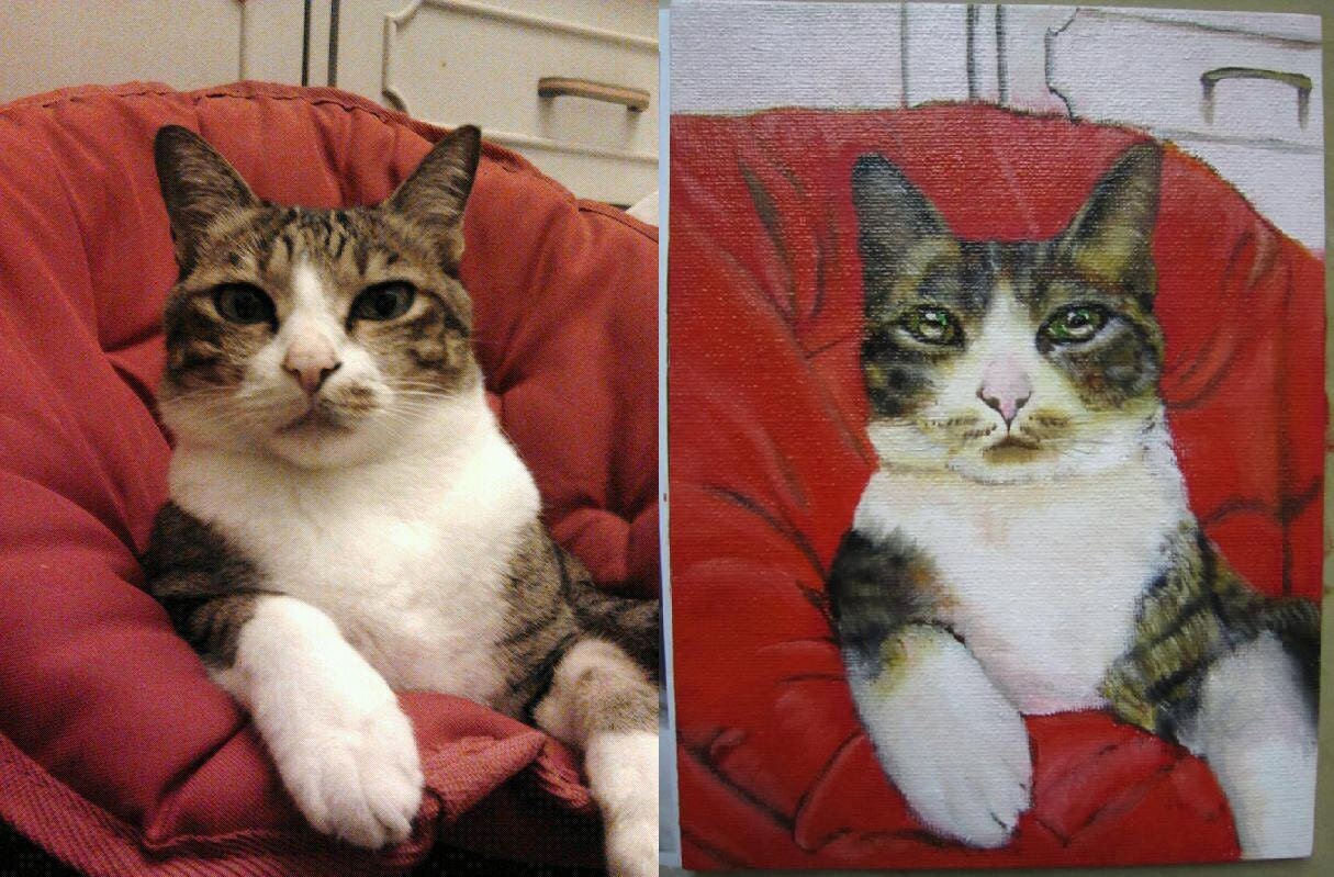 Custom Pet Portraits - Original Oil Painting Art - Brown and White Cat Kitten - Size 6" x 8"