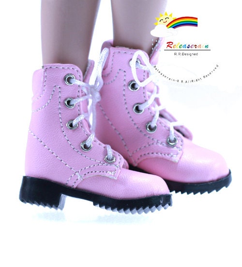 Leather Lace-Up Martin Boots Shoes Pink for 12" Tonner Marley Wentworth, Agnes Dreary, Pullip's Boyfriend Taeyang dolls