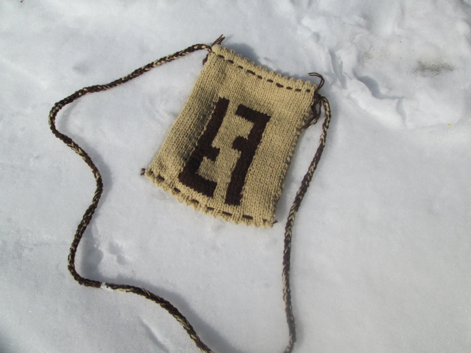 Cute Organic 100% Wool "FENDY" Handmade Hand Knitted Bag beige and brown 2 layers wool/Valentines gift for her/Accessories