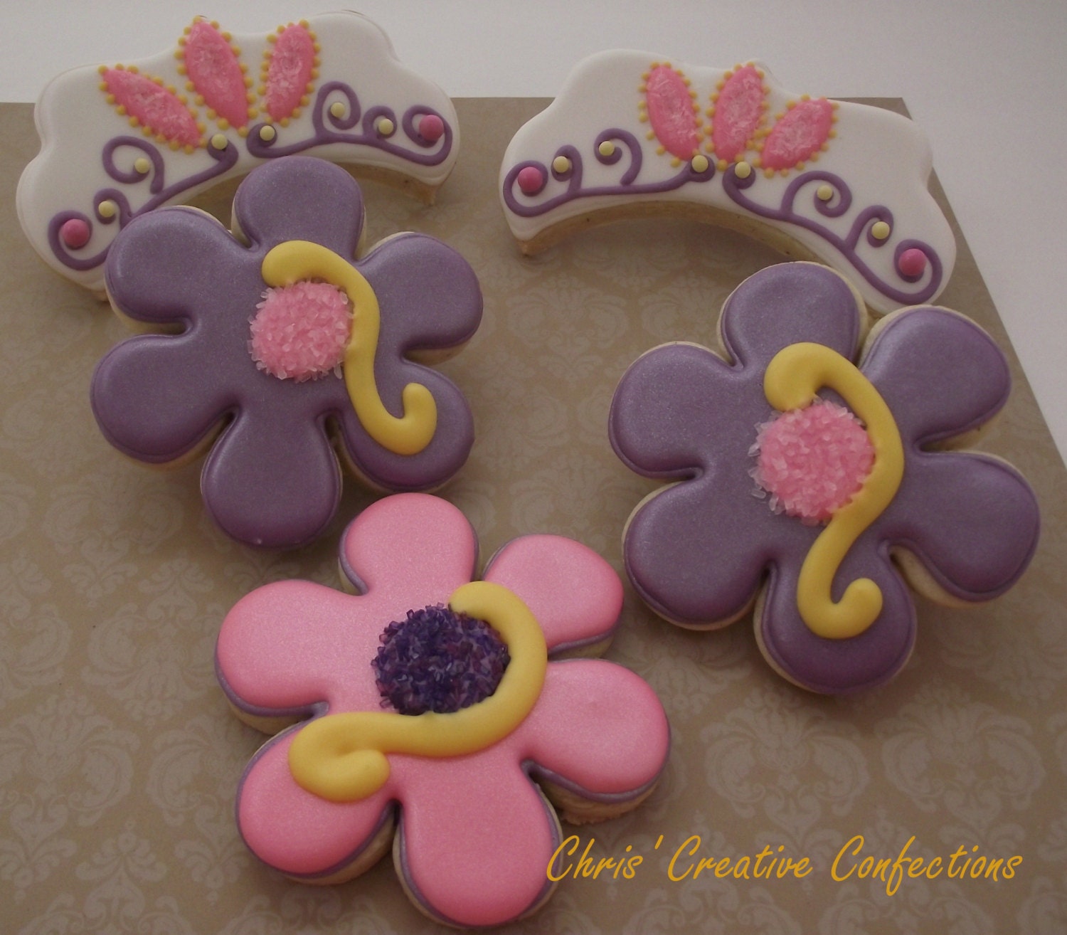 Birthday Decorated Cookie Favors-Tiara and Flower for Tangled/Rapunzel Themed Birthday Party